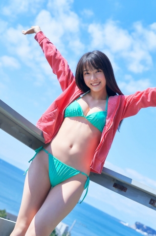 Rumika Fukuda ”16 pieces Best High School Girl Vol2 White Swimsuit Green Bikini 001