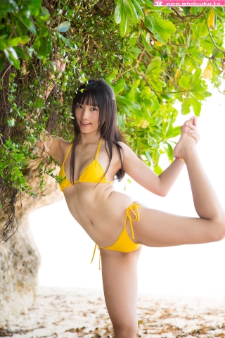 Nanna Tanaka Yellow Swimsuit Beach041