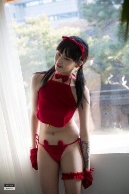 Red string bikini Korean girl046