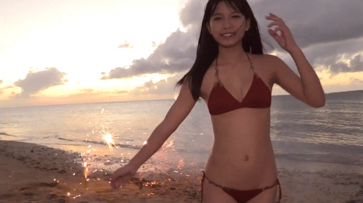 Nanami Sakira Healthy Red Swimsuit Bikini Fireworks Sunset Sea Beach061