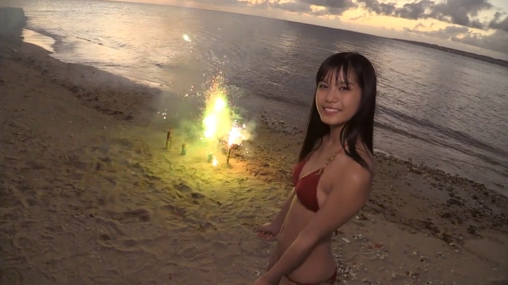 Nanami Sakira Healthy Red Swimsuit Bikini Fireworks Sunset Sea Beach064