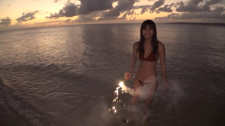 Nanami Sakira Healthy Red Swimsuit Bikini Fireworks Sunset Sea Beach071